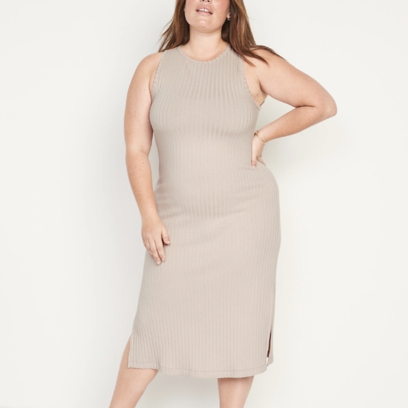 Old Navy Fitted Sleeveless Rib-Knit Midi Sweater Dress in Black Medium - Picture 5 of 8